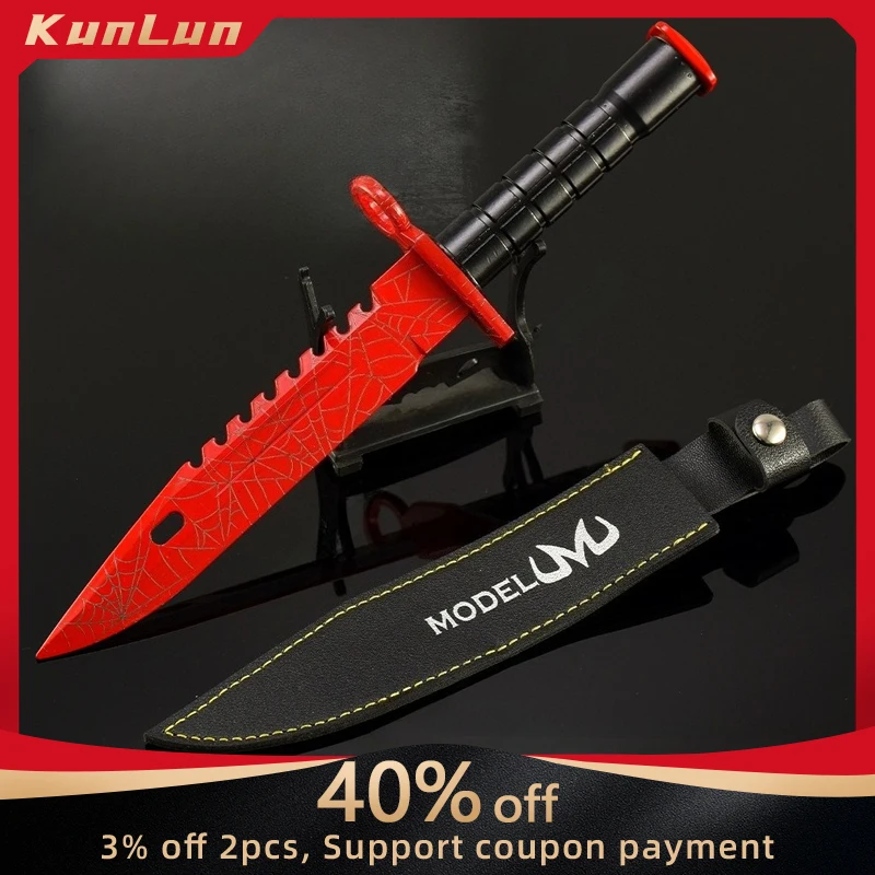 

26 CM Go Game Peripheral M9 Crimson Web Metal Weapon Model with Sheath Collectible Desk Ornaments Creative Birthday Gift Boy Toy