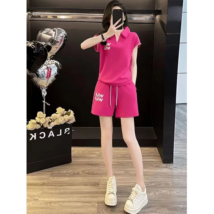 

Korean Style Women's Summer Sportswear Casual Two-Piece Set Top And Short Pants Large Size Fashionable European Goods