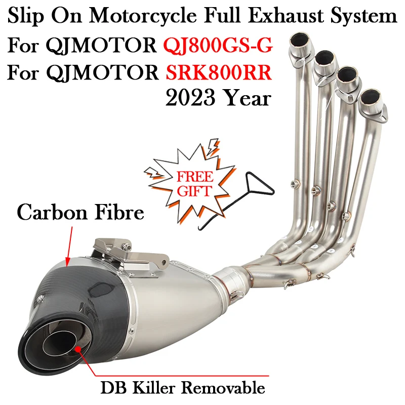 Full Exhaust System For QJMOTOR QJ800GS-G SRK800RR 2023 Motorcycle Modify Escape Front Link Pipe Muffler Tail Tips Carbon Fiber