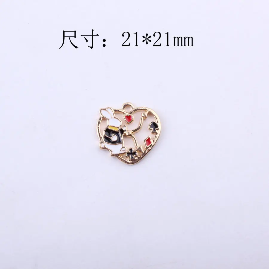 10pcs 16*26mm Diy Enamel Heart Alice In Wonderland Rabbit Charms Kc Gold Alloy Small Bracelet Pendant Korean Jewelry Accessories