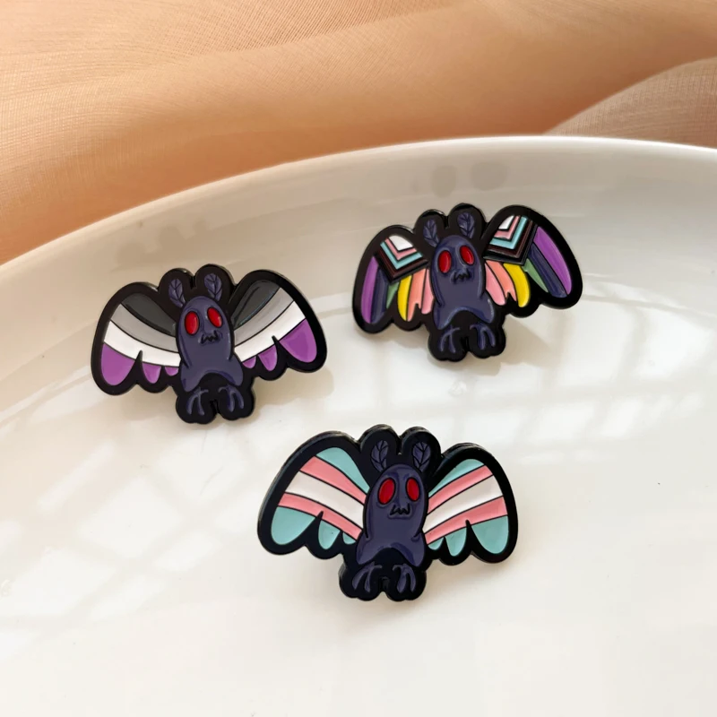 Cartoon Rainbow Mothman Enamel Brooches Creature Anime Animal Lapel Badge Pins Animal Jewelry Party Gifts For Women Girls