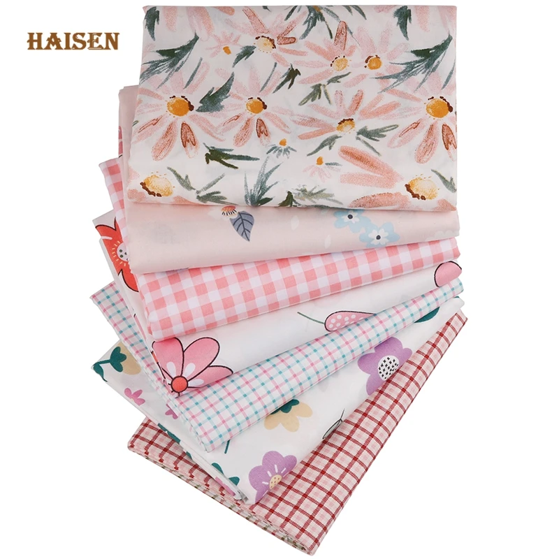 

Cotton Twill Fabric Patchwork Cloth For Quilting Fat Quarters Needlework Materials For Baby&Child,Pink Flowers 40x50cm 7pcs/Set