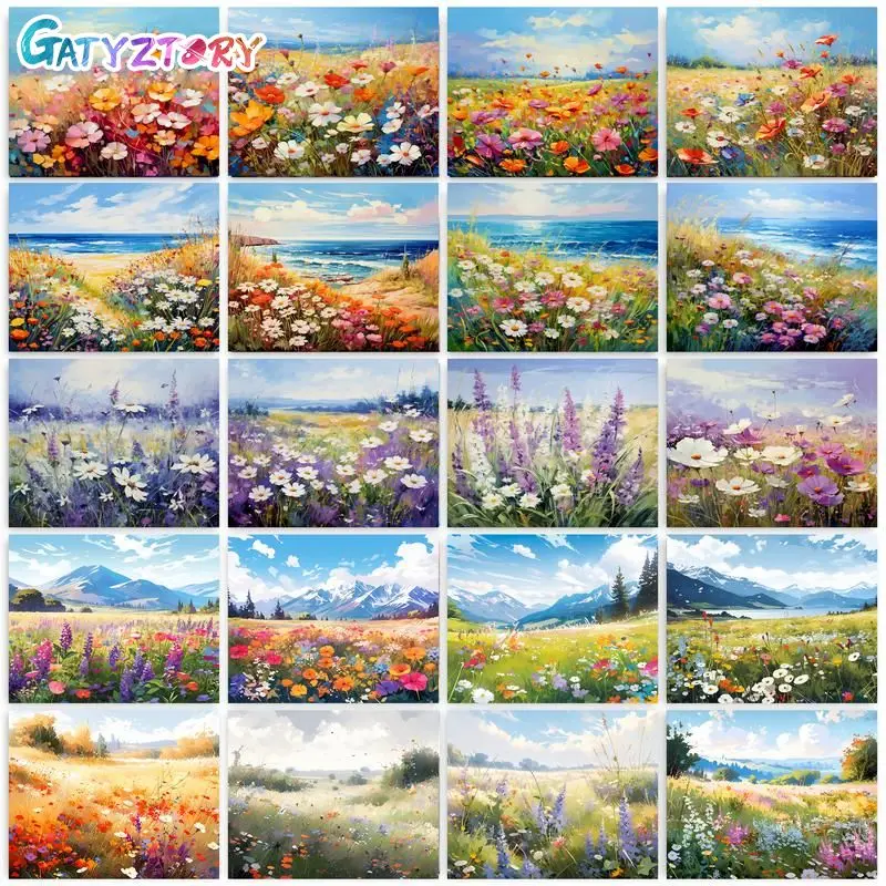 

RUOPOTY Frame DIY Painting By Numbers Flower Sea Scenery Drawing Coloring By Numbers Modern Wall Art Picutre Handmade Artwork