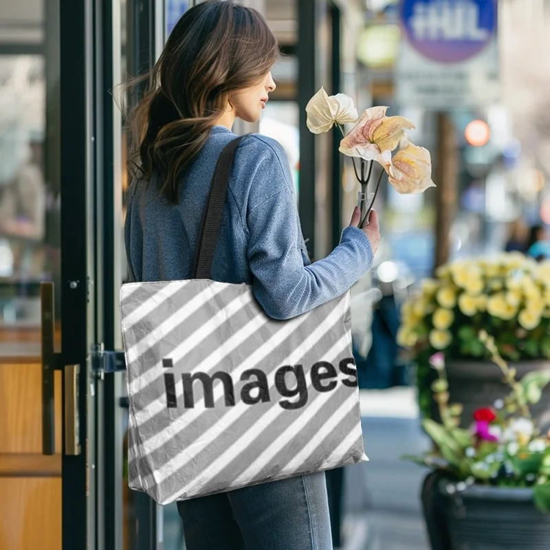 DuPont Paper Single Shoulder Handbag, personalizado seu nome Image Print, sacola personalizada, elegante Kraft Paper Canvas Shopping Bag