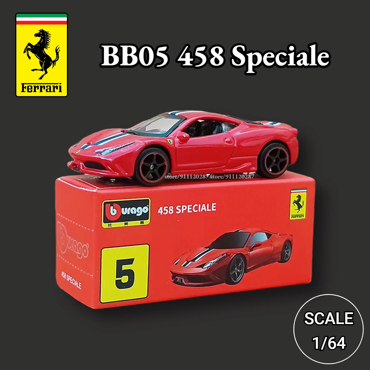 Bburago 1/64 Ferrari Car Miniature Model, BB05 458 Speciale Scale Lefarrari F40 F50 488 GTB Spider Diecast Vehicle Replica Toy