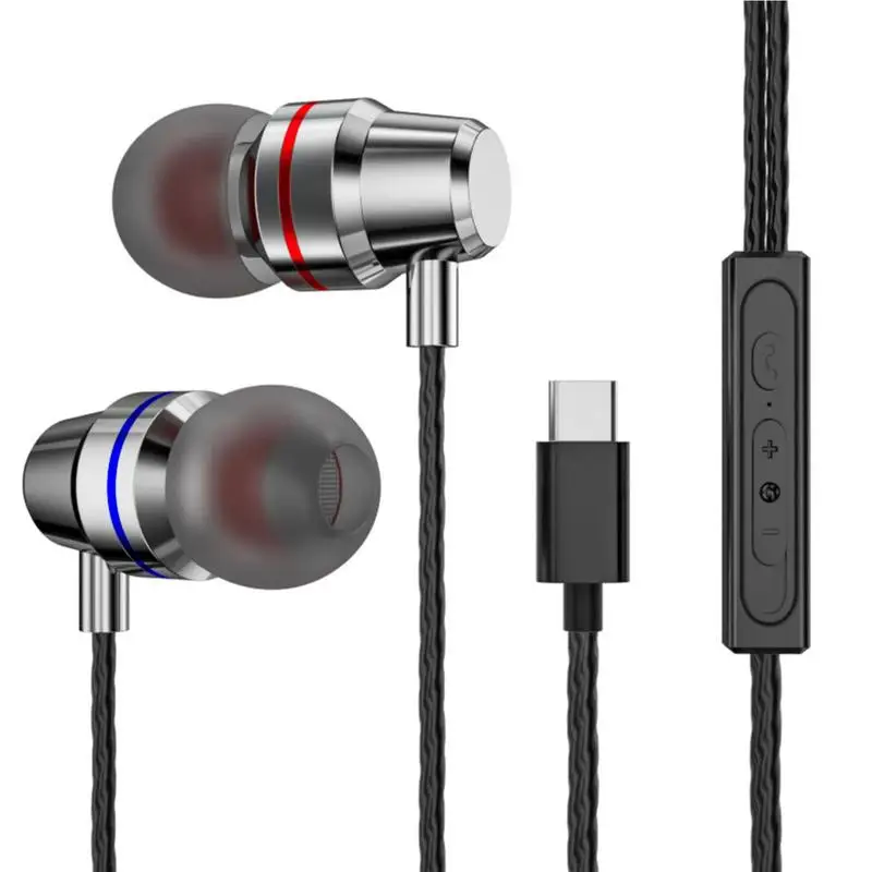 Type C Earphone In-Ear Wired Headphones With Mic For Huawei P30pro Noise Reduction Multiuse Music Bass MetalHandfree