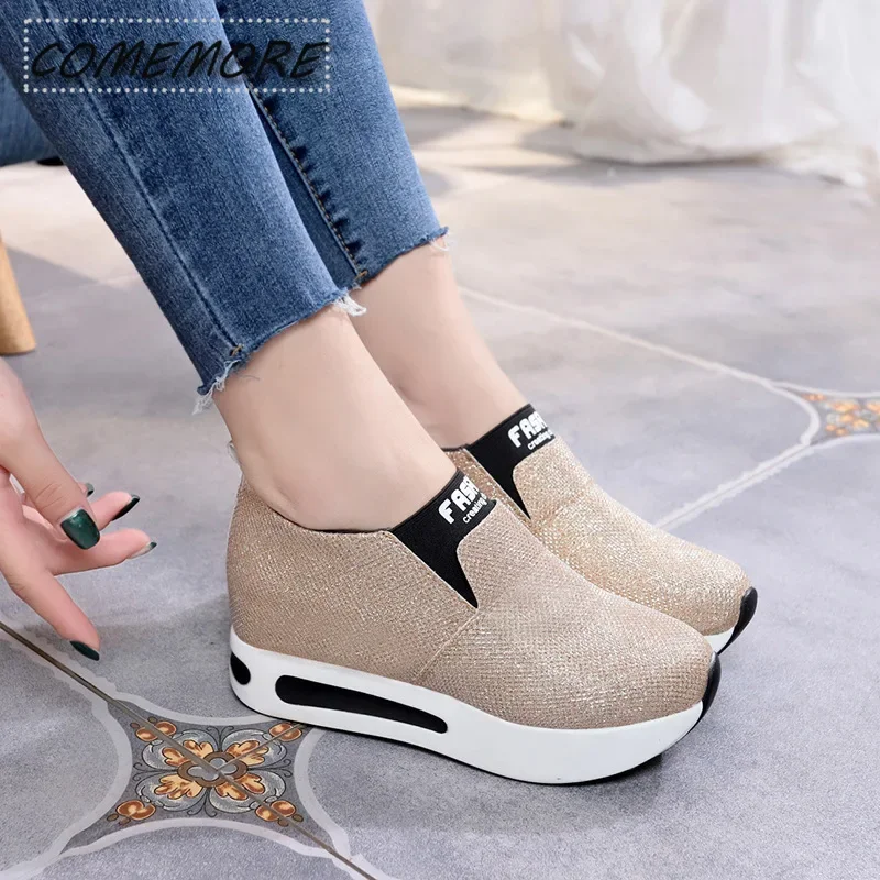 2024 New Fashion Women\'s Platform Shoes with Casual Elegant High Heels Ladies Comfortable Slip on Chunky Sneakers Spring Autumn