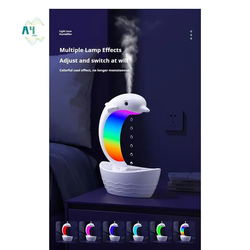 A40Z-Dolphin Water Droplet Humidifier Bluetooth Speaker, Light Tone Humidifier, Colorful Lights