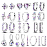 Purple Zircon Hoop Earrings 925 Sterling Silver Original U-shaped Liquid Metal Love Heart Fashion Earrings For Women Jewelry