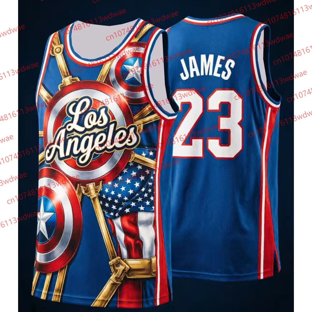 Los Angeles Classic basketball Jersey Quick-Drying Marvel Jersey LeBron James 23 Basketball Jersey Captain America basketbal