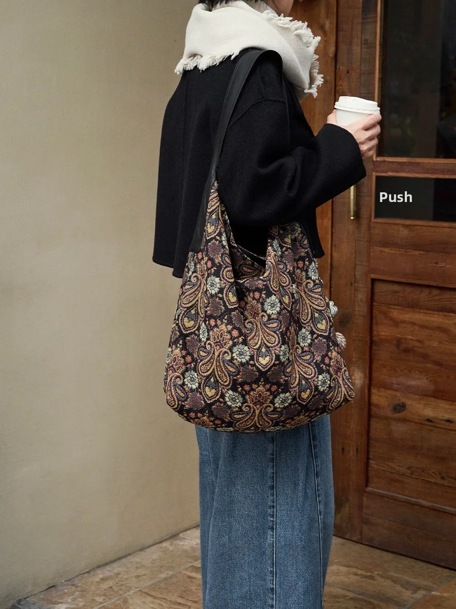 

Теплая флокированная сумка-тоут для поездок на работу, большая вместительная сумка через плечо, мягкая хлопковая сумка в ретро-художественном стиле для женщин