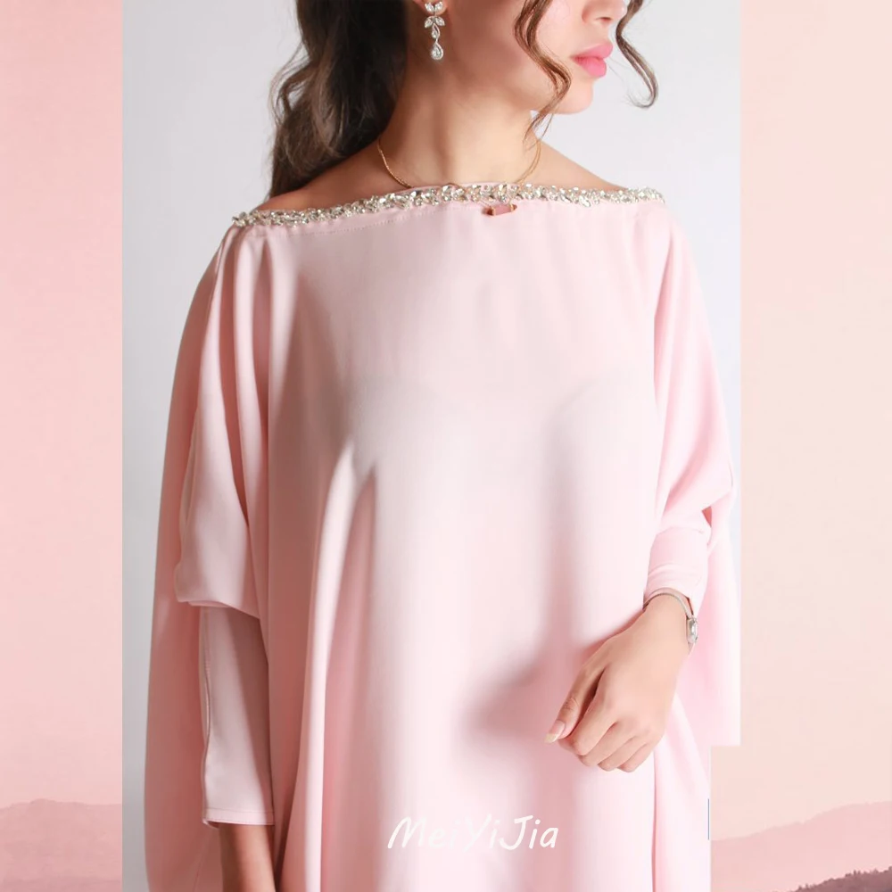 Meiyijia Evening Dress Crepe One-shoulder Aline Beaded Long Sleeves Saudi Arabia Sexy Evening Birthday Club Outfits Summer 2024