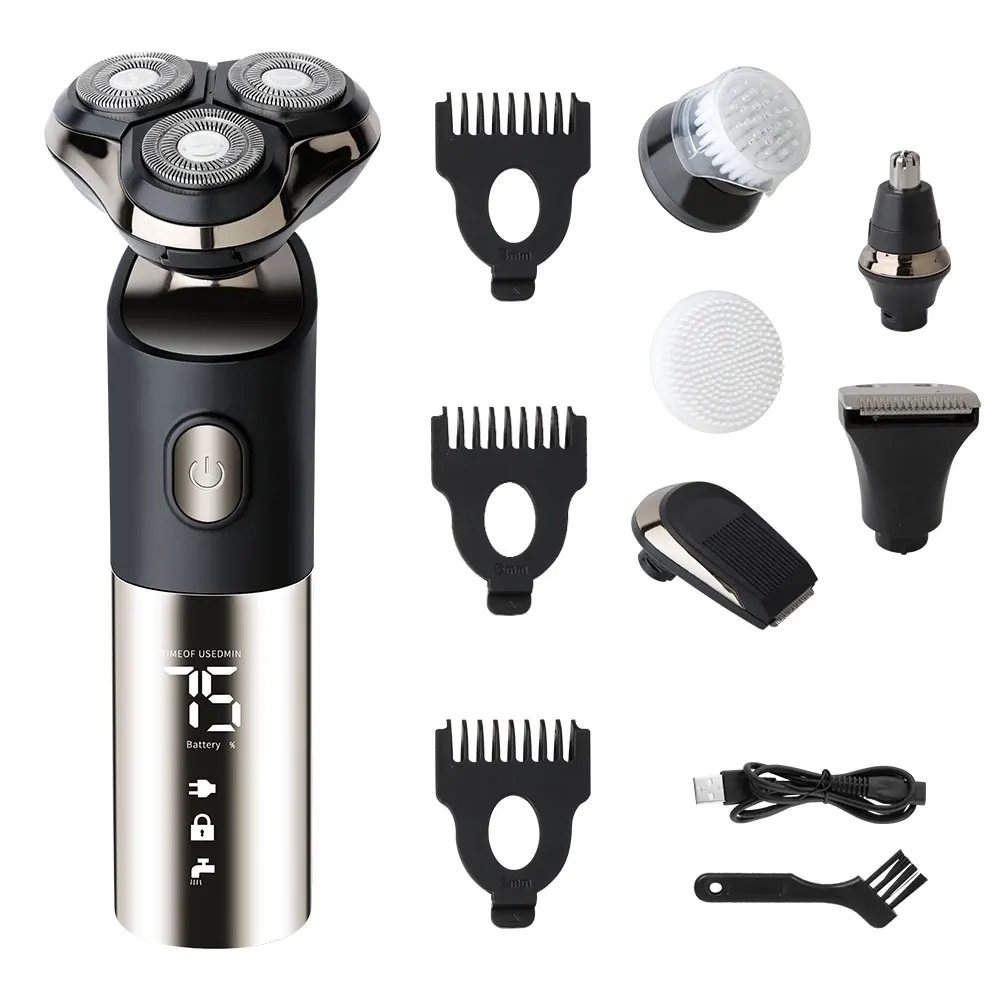 Wet Dry Electric Shaver For Men Beard Stubble Rechargeable Electric Razor Facial Shaving Machine Washable