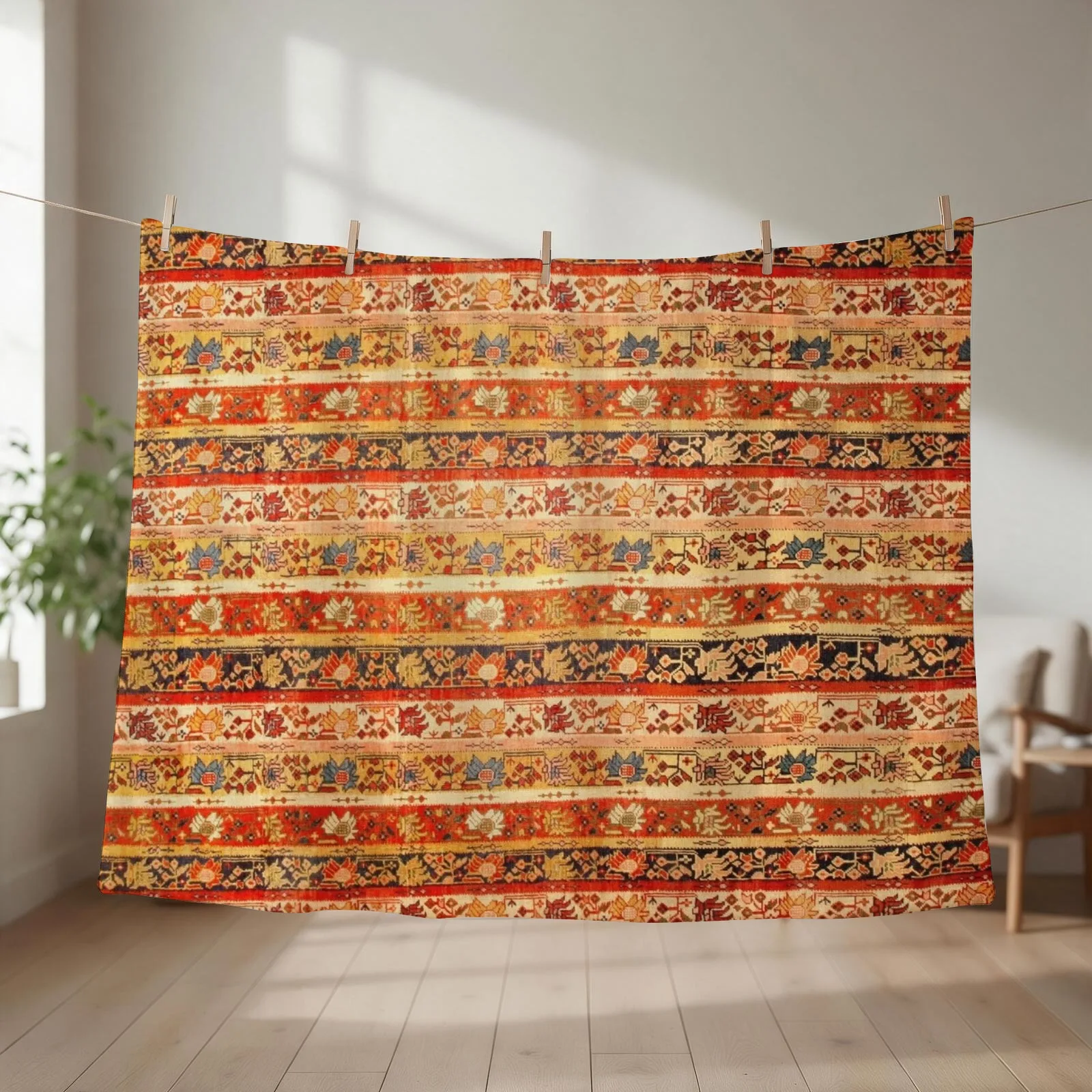 Antique Turkish Oushak Rug Print Throw Blanket couch cozy soft plush fuzzy picnic outdoor blanket