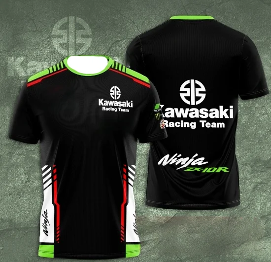 

Kawasaki Motorcycle Racing Team Men T-shirt Summer Short Sleeve Women Oversized Clothing 2025 New Fashion Children Tee Tops