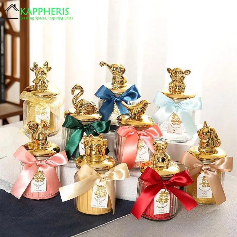 1PCS Candle Jars with Lid Wholesale Bulk Animal Glass Pot for Empty Aromatic Candles Wedding Storage Candy Boxes Containers