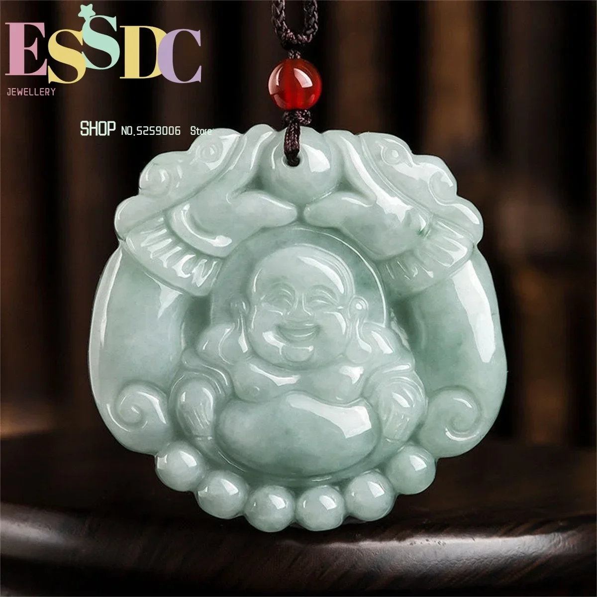 Genuine Myanmar Jadeite Twin Dragons Laughing Buddha Maitreya Pendant Bean-Green Female Big-Bellied Real Gifts Exquisite Fashion
