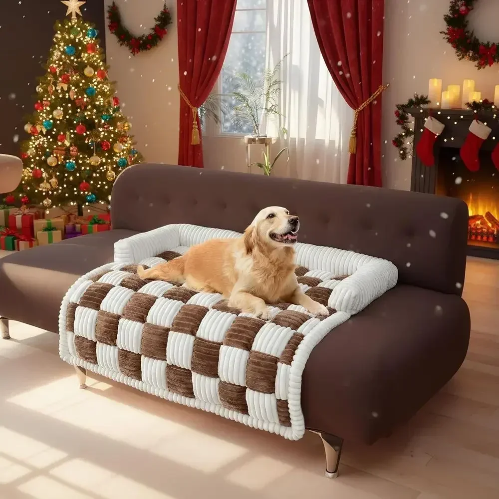 Cushion Covers for Pets, Cream Plaid Sofa Protectors for Large & Medium Dogs and Cats