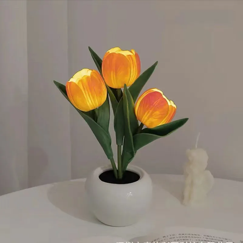 Luz LED de noche de tulipán, decoración de ramo de simulación, lámpara de ambiente, lámpara de escritorio para niña, regalo de cumpleaños del Día de San Valentín