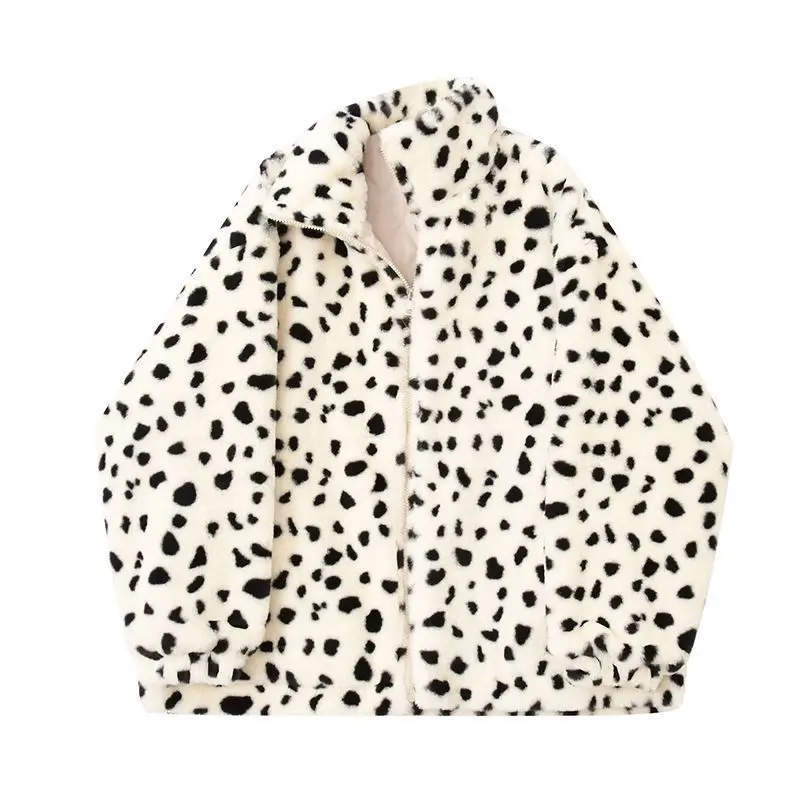 Autumn/Winter Women\'s Casual  Leopard Print Zipper White Short Coat