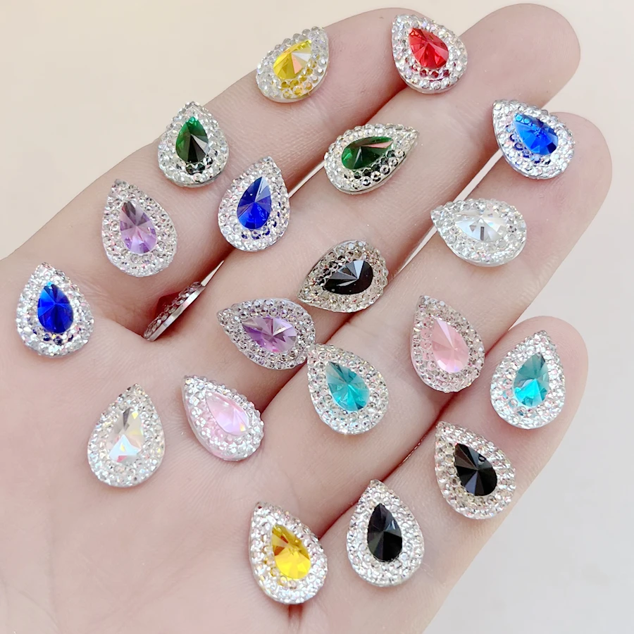 50pcs 10*14mm AB Drop Rhinestone Decal Flat back Clothing Decorative Hair accessories Decorative Rhinestone scrapbook