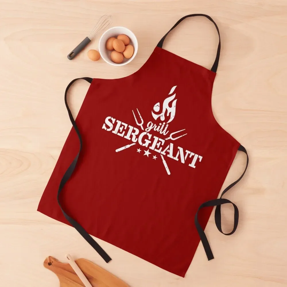 

Grill Sergeant - Illustrated Fire with Forks and Bold Text - Funny Dad Apron Barista kitchen gadgets Apron