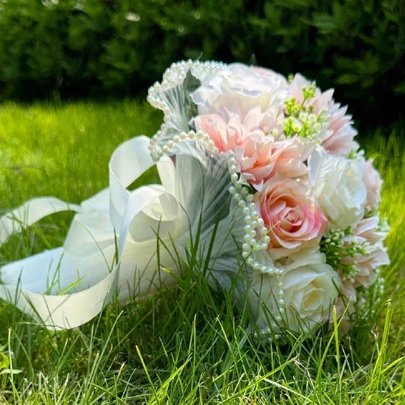 1pc Rose Wedding Bouquets for Bride, White Bouquets for Bride Bridesmaid Valentine's Day Decoration Pearl Lace Mesh Rose Flower image 6