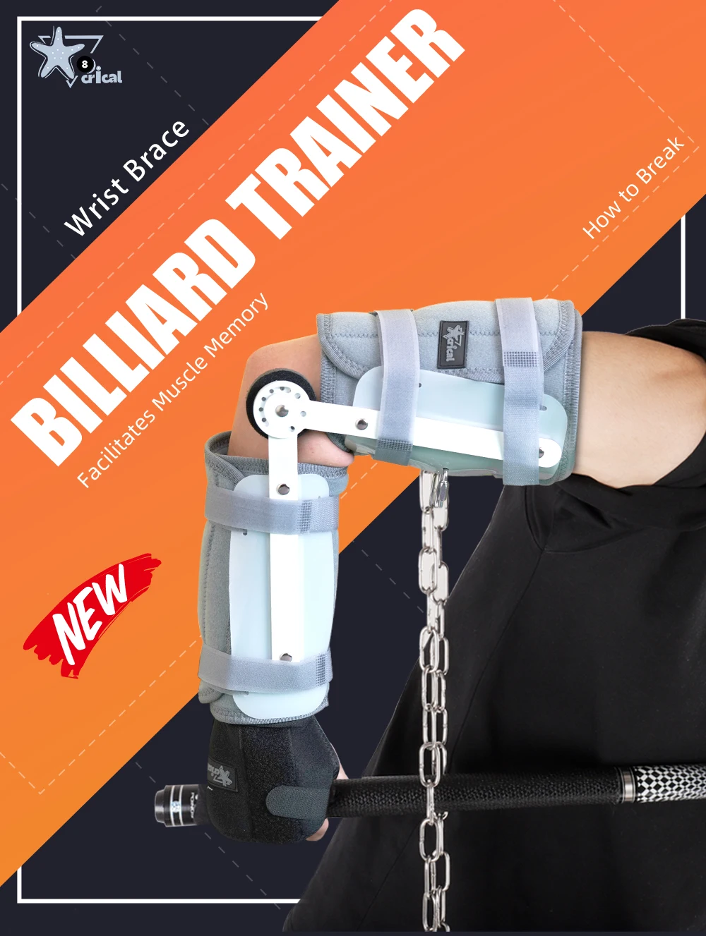 Billard-Trainingshilfe, elastischer Stoff, verstellbare Arm-/Handgelenkstütze, für linke/rechte Hand, zum Üben von Billard- und Snooker-Schlägen, CRICAL – Detail 1