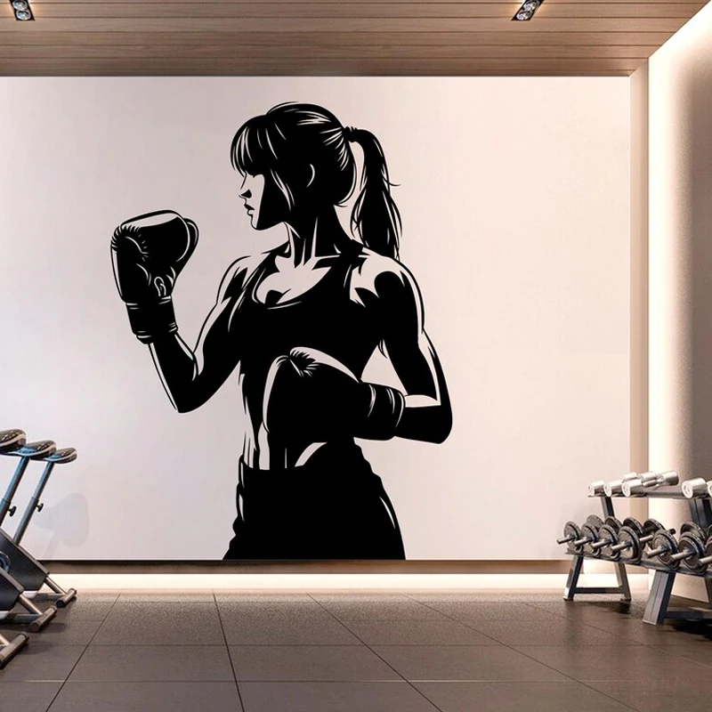 Boxing Girl Gym Wall Decal Girl Power fitness Quote Decor Workout Art Vinyl Gym Wall Stickers Bedroom Gym girl Crossfit  E616