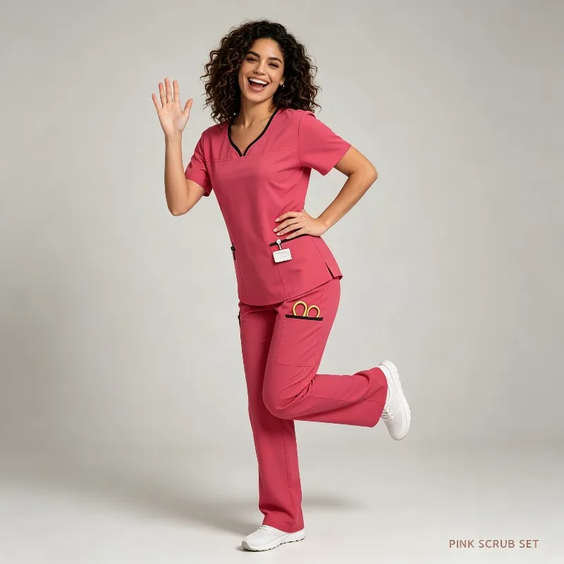 Veterinary Scrub Suit Short Sleeved Uniform and Elastic Pants Suitable for Animal Clinics Pet Hospitals