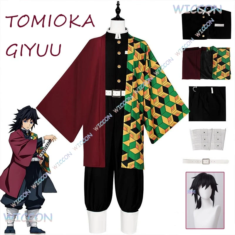 [WUHU] disfraz de Cosplay de alta calidad de Anime Kime TsuNo Yaiba Tomioka Giyuu, uniformes bordados, peluca Haori, mujeres adultas, hombres, rol de fiesta