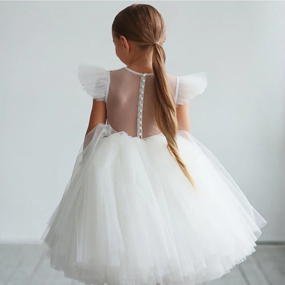 Elegant Girl Fluffy Dress Flower Baby Wedding Ceremony Costume Birthday Outfits White 1st Communion Tutu Gown Kids Gala Clothes