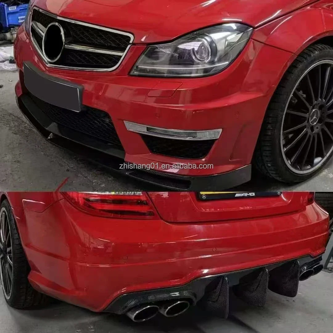 ألياف الكربون سيارة الوفير كيت W204 C63 الهوائية طقم الجسم لمرسيدس بنز C63 المفسد طقم الجسم أجزاء مصد السيارة