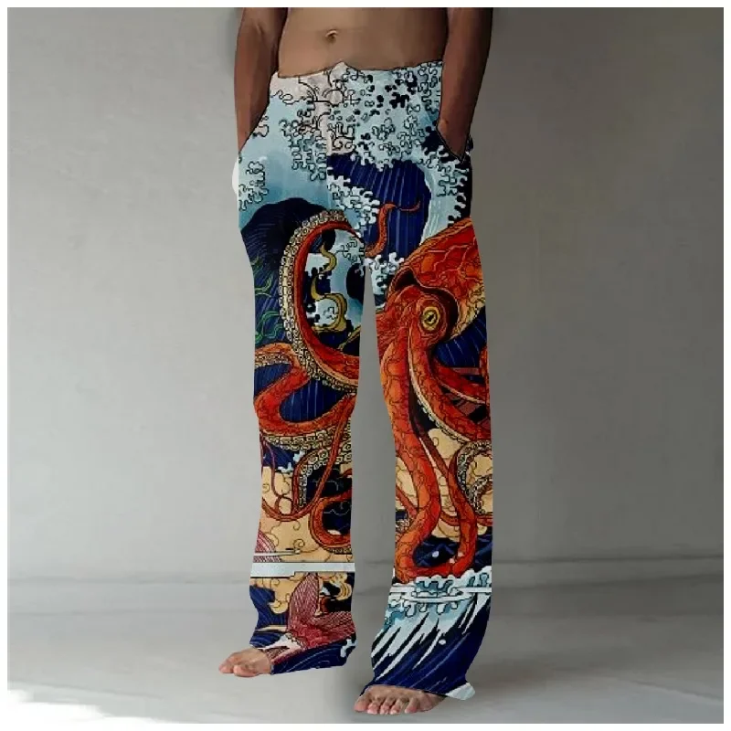 Ukiyoe Whale Shark Prints Wide Leg Pants Harajuku Casual Pants Hipster Summer Trousers Streetwear Sweapants Men Women Clothing