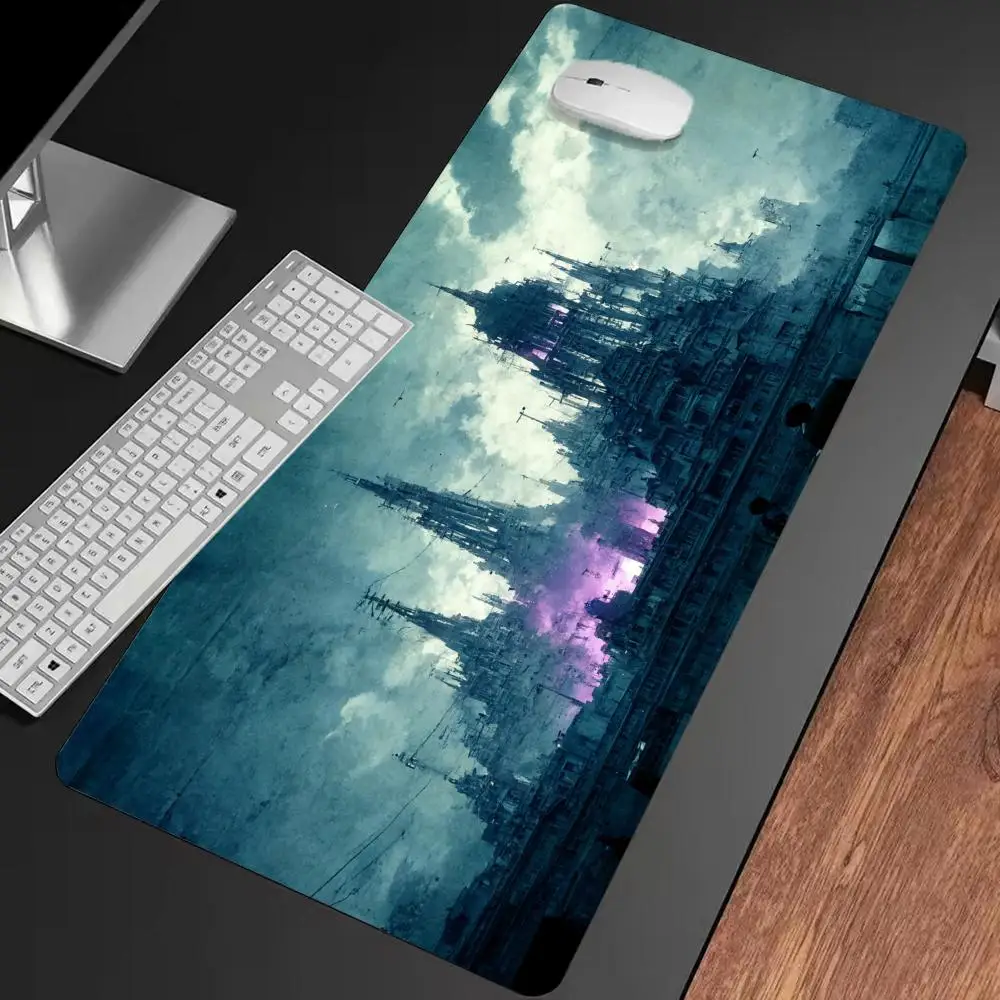 Fantasy Castle Gaming Desk Mat, Extended Waterproof Non-slip Anime City Mouse Pad for PC Gamers & Office Laptop Keyboard
