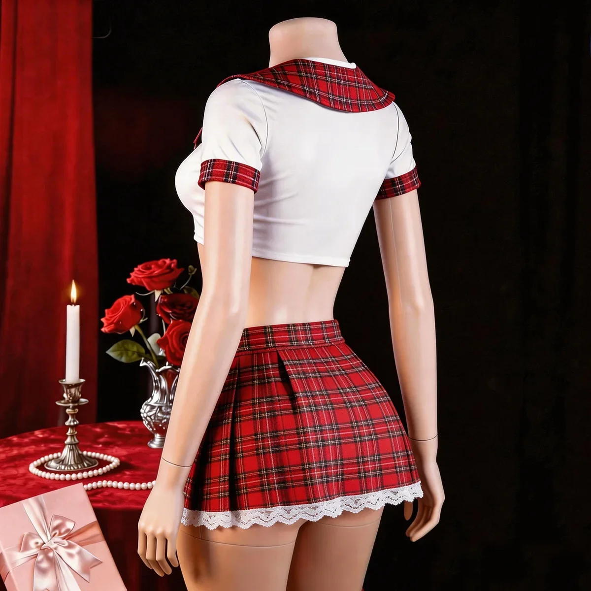 Lingerie Sexy Feminina, Fantasia de Cosplay com Estampa Xadrez, Roupa Erótica, Pijamas Xadrez, Fantasia Plus Size