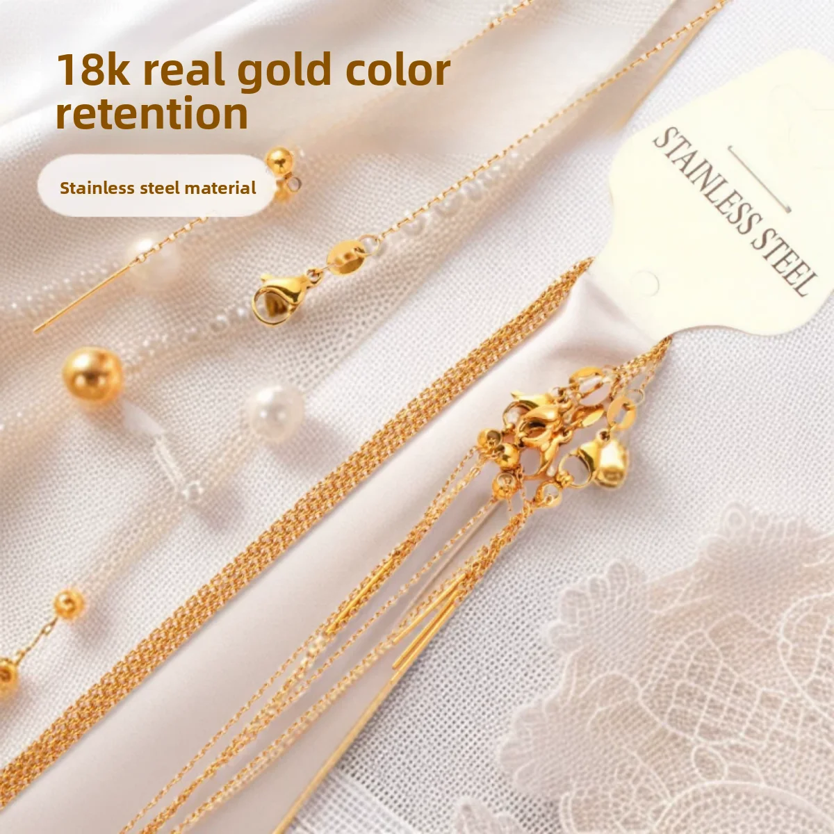 

18K Real Gold Plated Flat Cross Clavicle Chain, Color Preserving Stainless Steel DIY Universal Jewelry Chain for Women