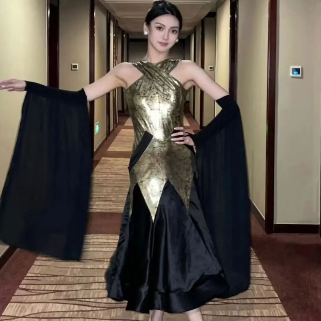 2026 Ballroom Dance Competition Dress For Women Cross Neck Backless Fishbone Dress Waltz Modern Dance Performance Wear DN23871