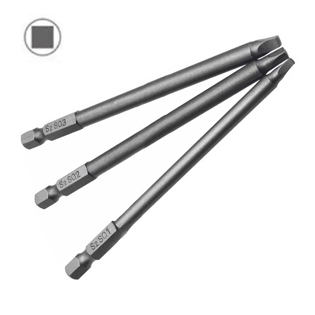 3pcs Square Driver Bit 100mm SQ1, SQ2, SQ3 Square Head Electric Screwdriver Head Screw Driver Bits For Electric Screwdriver