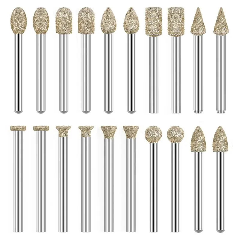 

A84X-Rotary Tool Accessories Carving Tools 20Pcs Diamond 60 Grit 1/8 Inch Shank Glass Etchingkit Engraving Pen For Metal,Wood