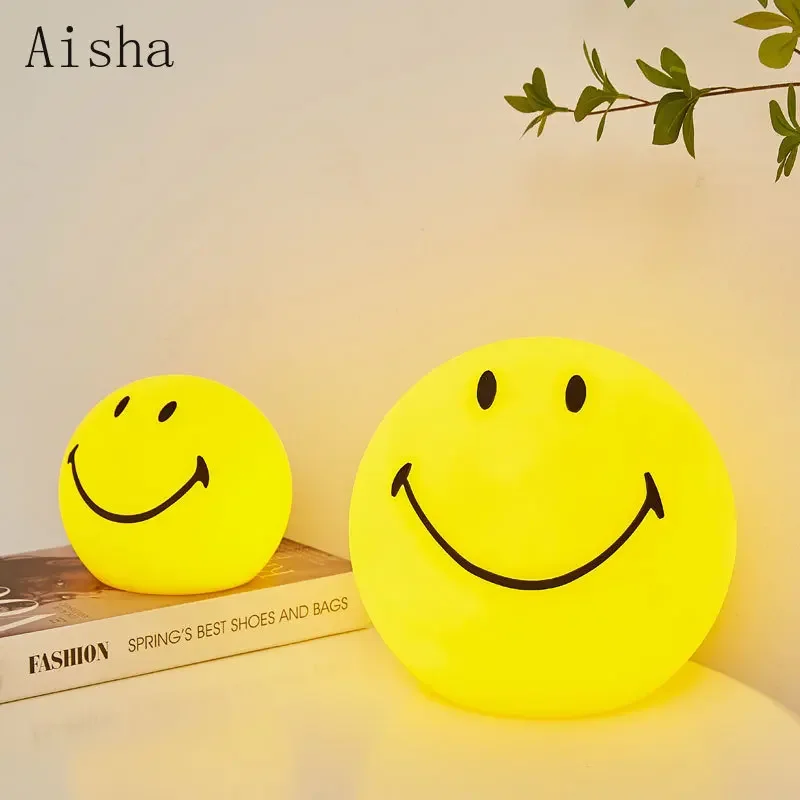 Outdoor Smiling Face Table Lamp Rechargeable Touchable Children\'s Bedroom Decorative Desk Lamp Landscape Yard Lawn Lighting