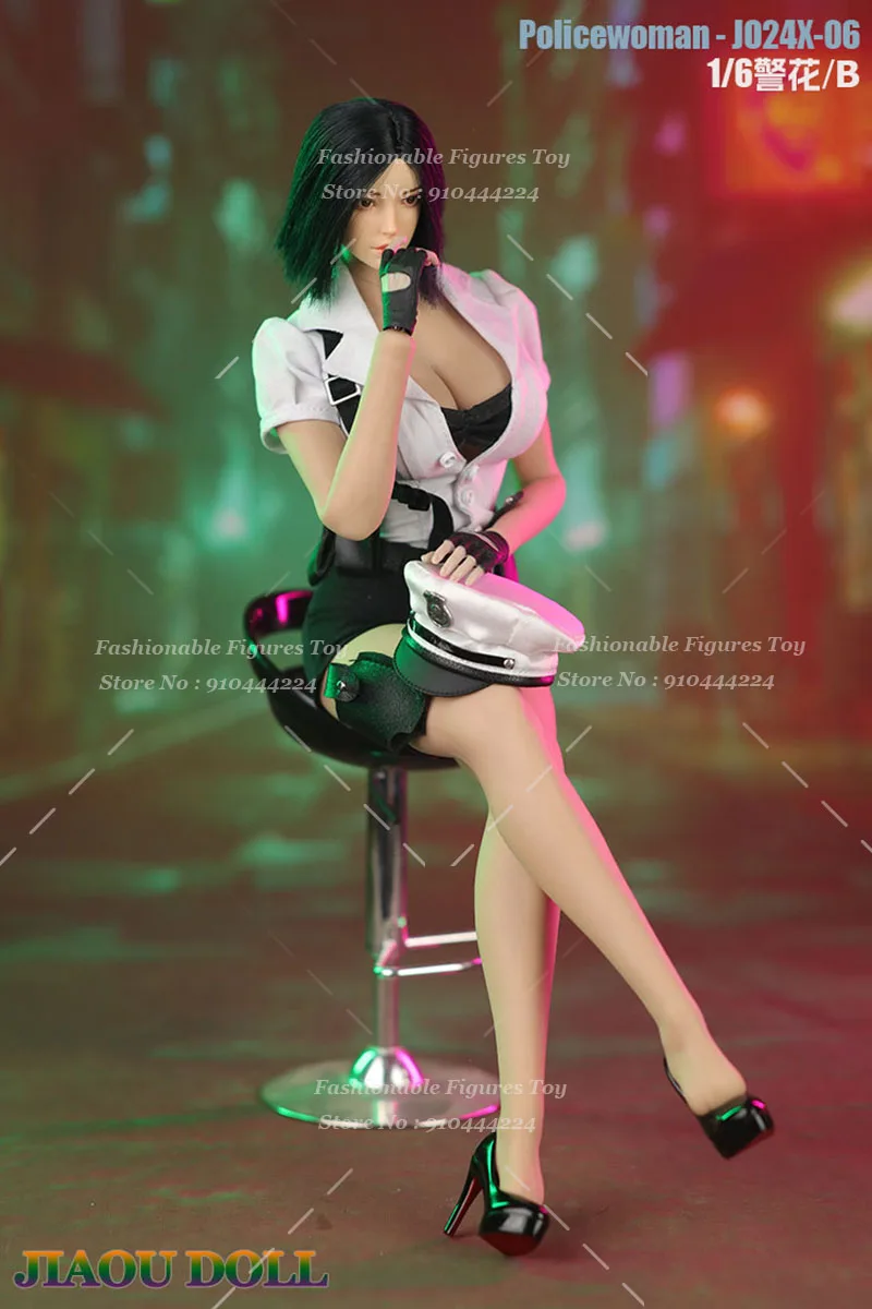 JO24X-06 1/6 Female Soldier Policewoman Uniform With Cap Handcuffs Cop Cosplay Costumes Clothes Set Fit 12'' Action Figure Body