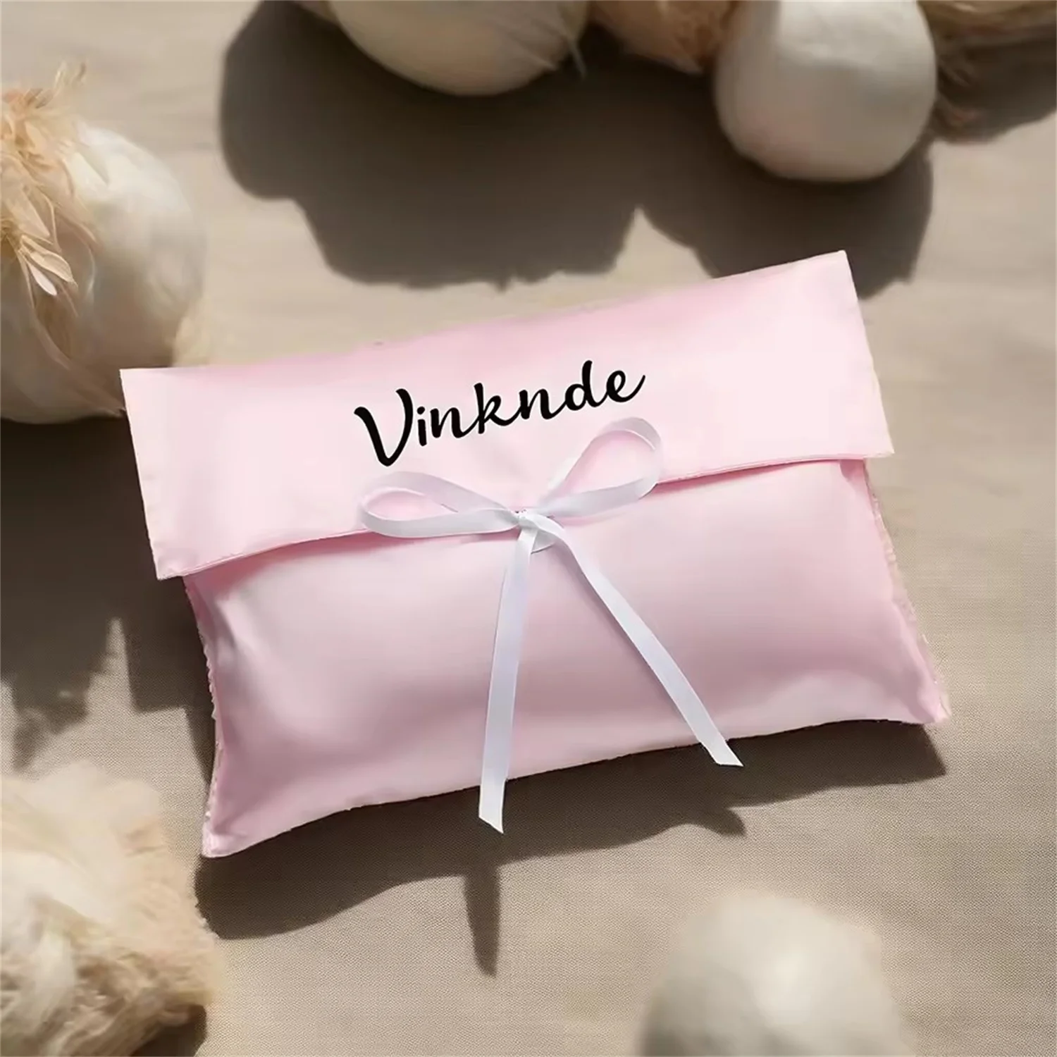 22x17cm Pink Jewelry Silk Satin Hair Cosmetic Packing Bags With Bow Ribbon Rings Wedding Gift Dust Packaging Pouch Personalized