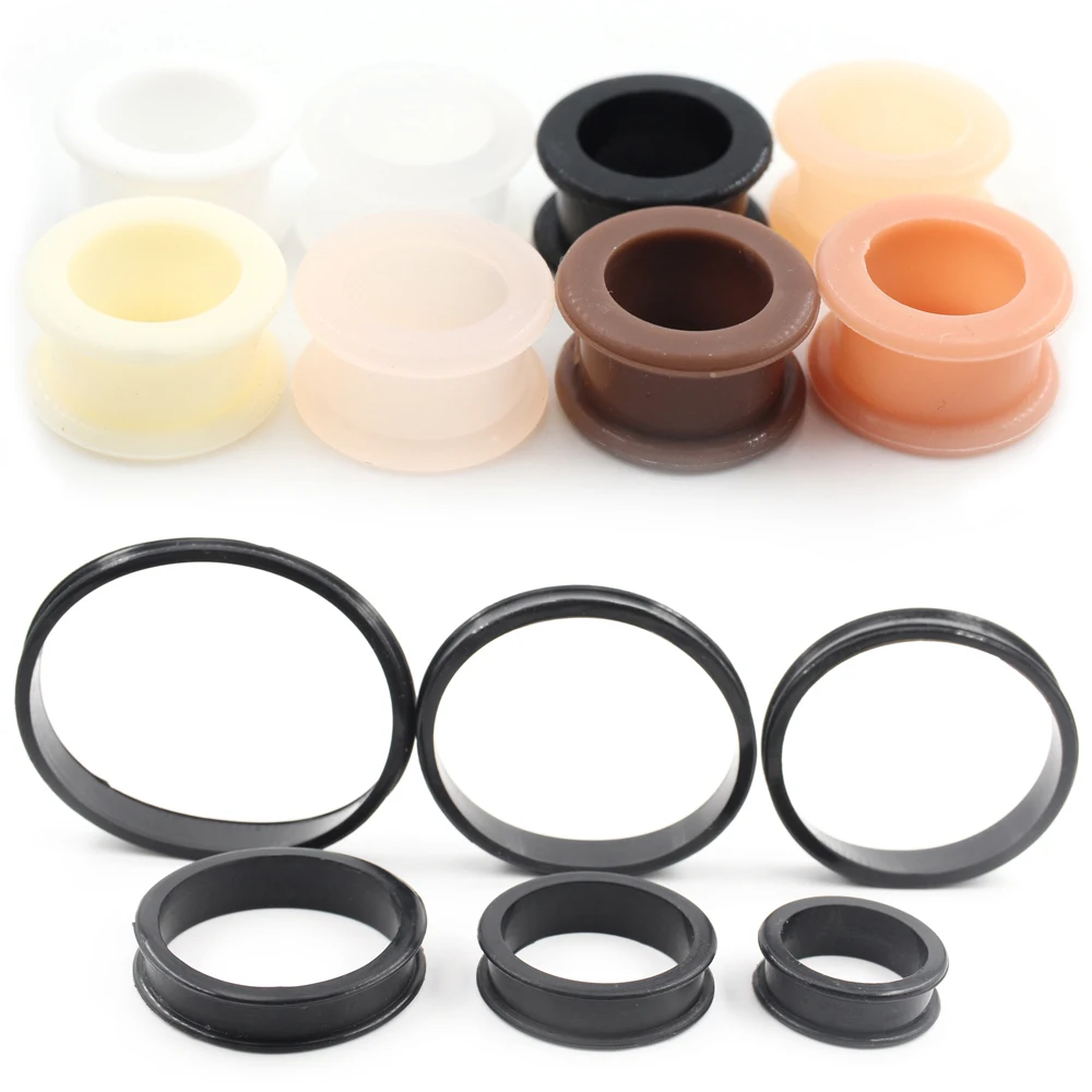 Alisouy 2 pièces 3mm-76mm creux grande taille noir Silicone Flexible Double évasé chair oreille Tunnel bouchons jauge extenseur civières