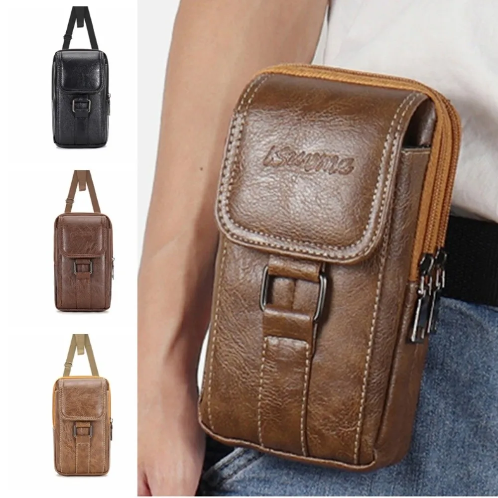 

With Strap Mobile Phone Pouch Large Capacity Double Layers Phone Belt Clip Bag Waterproof Metal Buckle Phone Belt Hanging Pouch