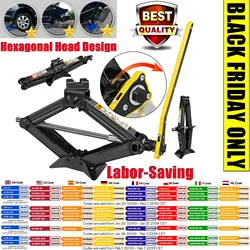 Car Scissor Jack 2T Auto Emergency Crank Lift Stand Labor-Saving Repair & Tire Replacement Tool with Wrench for SUV Vehicles
