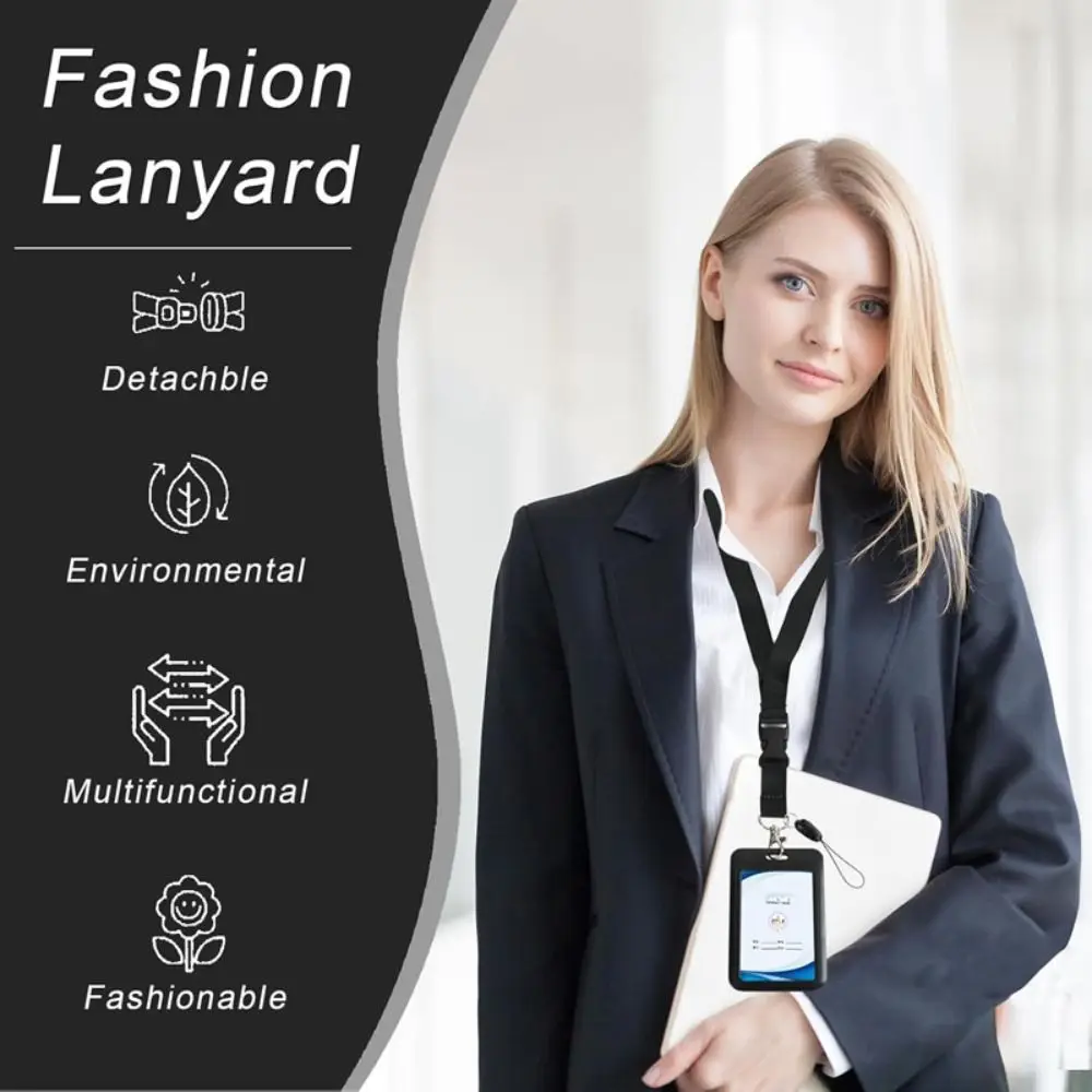 Juego de tarjetas de permiso de trabajo retráctil con cuerda, colgante para el cuello, carcasa dura, soporte protector retráctil para tarjetas de identificación con cordón desmontable