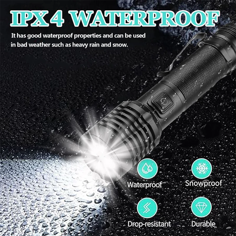 

Компактный фонарик XHP50 из алюминиевого сплава, мощный зум, водонепроницаемый перезаряжаемый легкий зажим для ручки TYPE-C, многофункциональный123