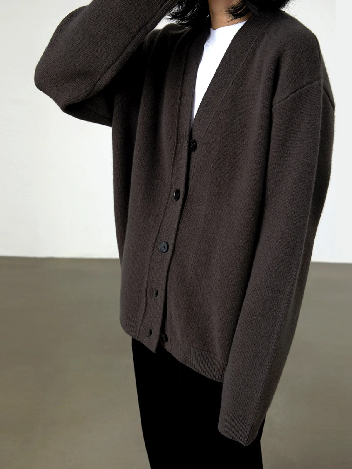 

Женский модный зимний кардиган-пальто Gaoguo из шерсти, свободного кроя, с V-образным вырезом, коричневый, вязаный, нейтральный оттенок