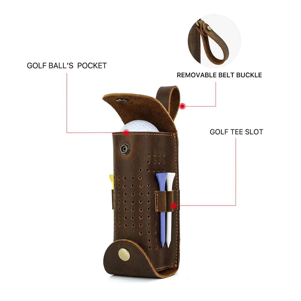 Genuine Leather 3 Slots Golf Ball Storage Organizer with 4 Tees Portable Accessories Holder Waist Bag Mini Golf Ball Container